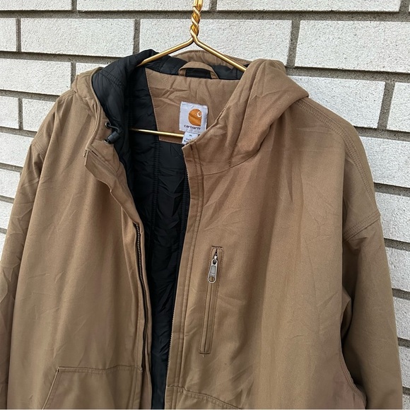 Carhartt Quick Duck Woodward Active Jacket Tan Water-Repellent Hooded Workwear - Picture 7 of 15